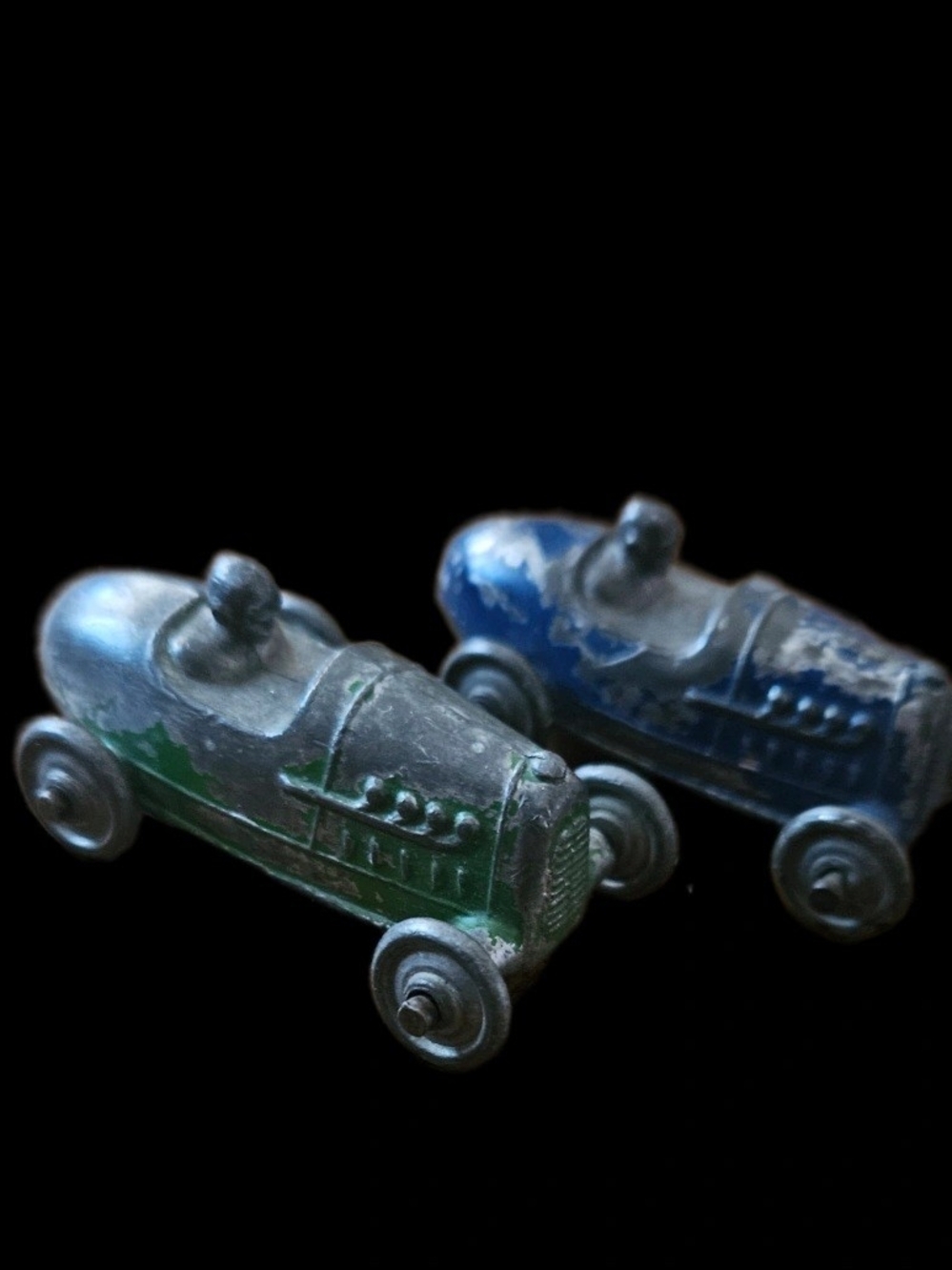 Vintage Pre-War Slush Cast Metal Midget Race Car Toy Set – Intact Wheels & Axles